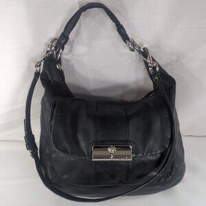 Coach 16787 Kristin Leather Shoulder Bag Purse Black Silver Convertible Hobo